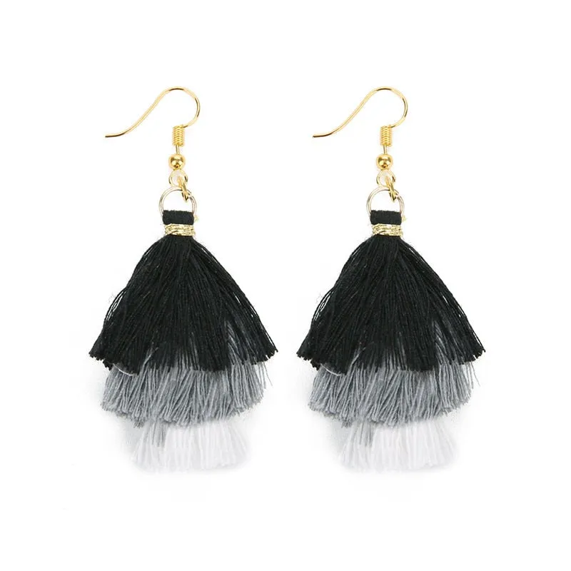 Bohemian 3 Layered Fringed Tassel Earrings