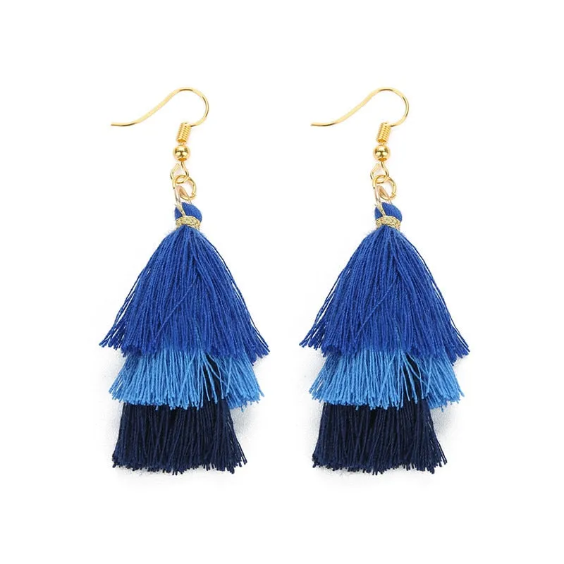 Bohemian 3 Layered Fringed Tassel Earrings