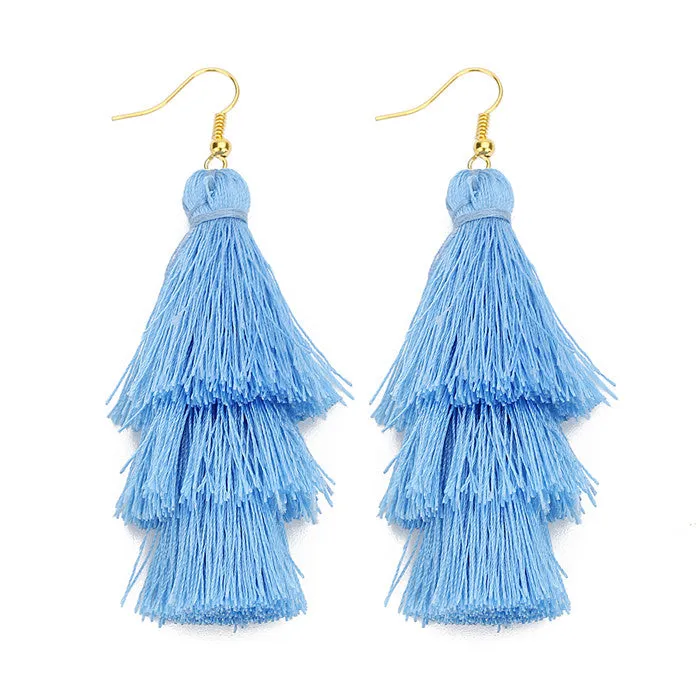 Bohemian 3 Layered Fringed Tassel Earrings