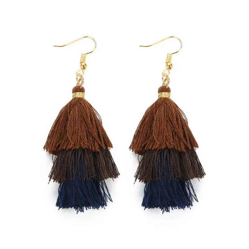 Bohemian 3 Layered Fringed Tassel Earrings
