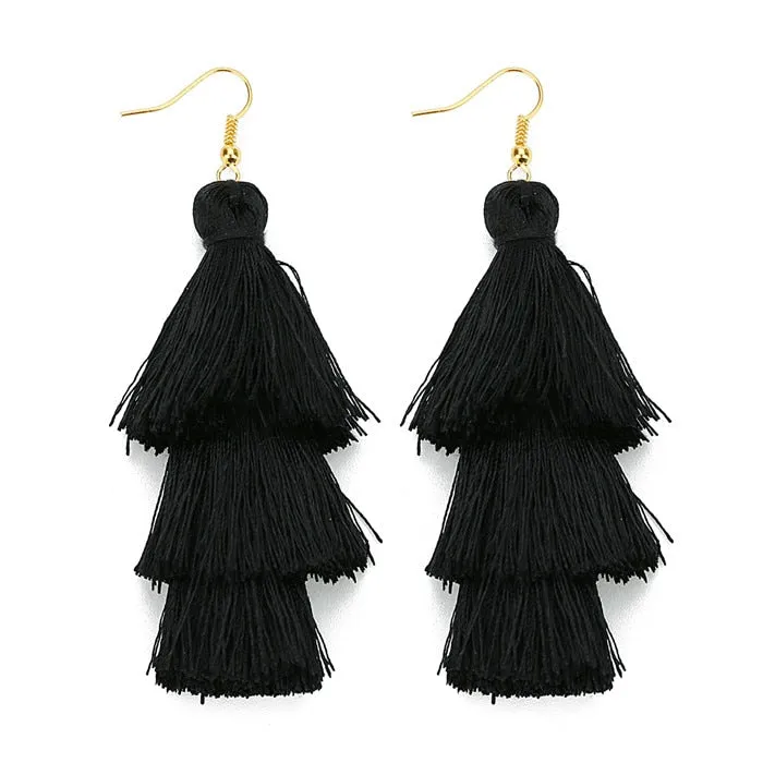 Bohemian 3 Layered Fringed Tassel Earrings