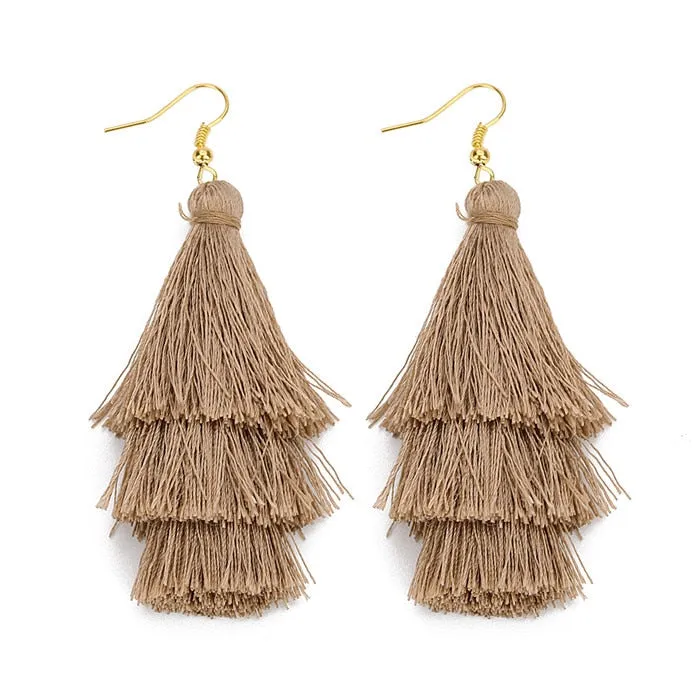 Bohemian 3 Layered Fringed Tassel Earrings