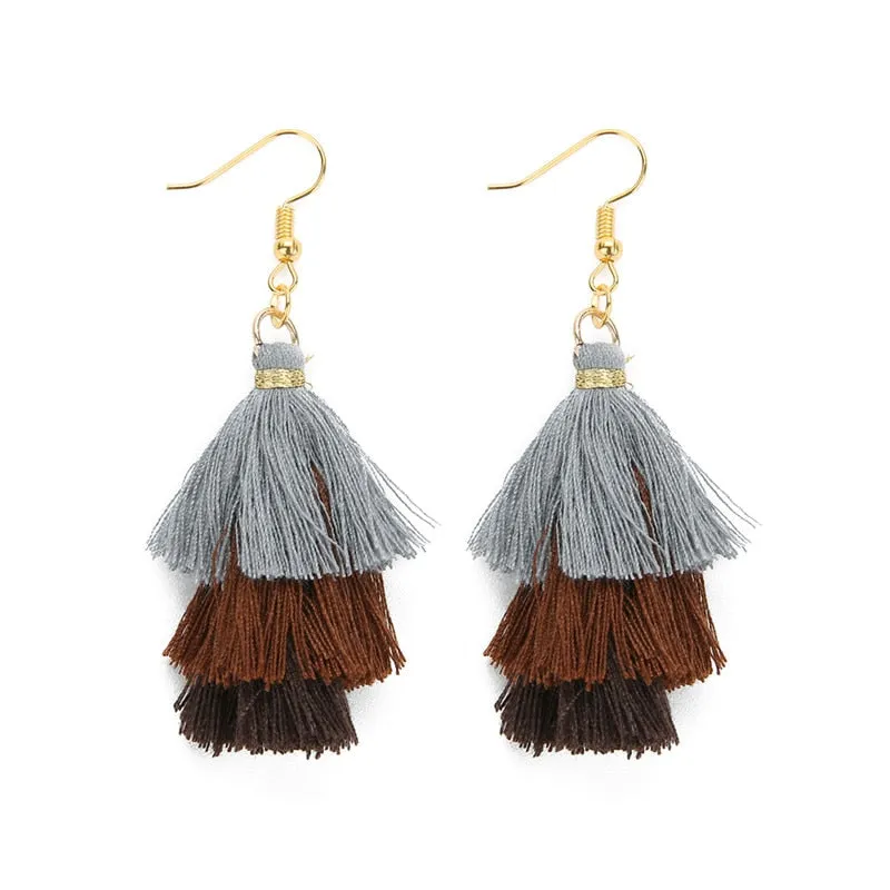 Bohemian 3 Layered Fringed Tassel Earrings