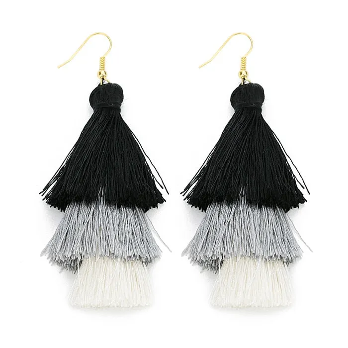 Bohemian 3 Layered Fringed Tassel Earrings