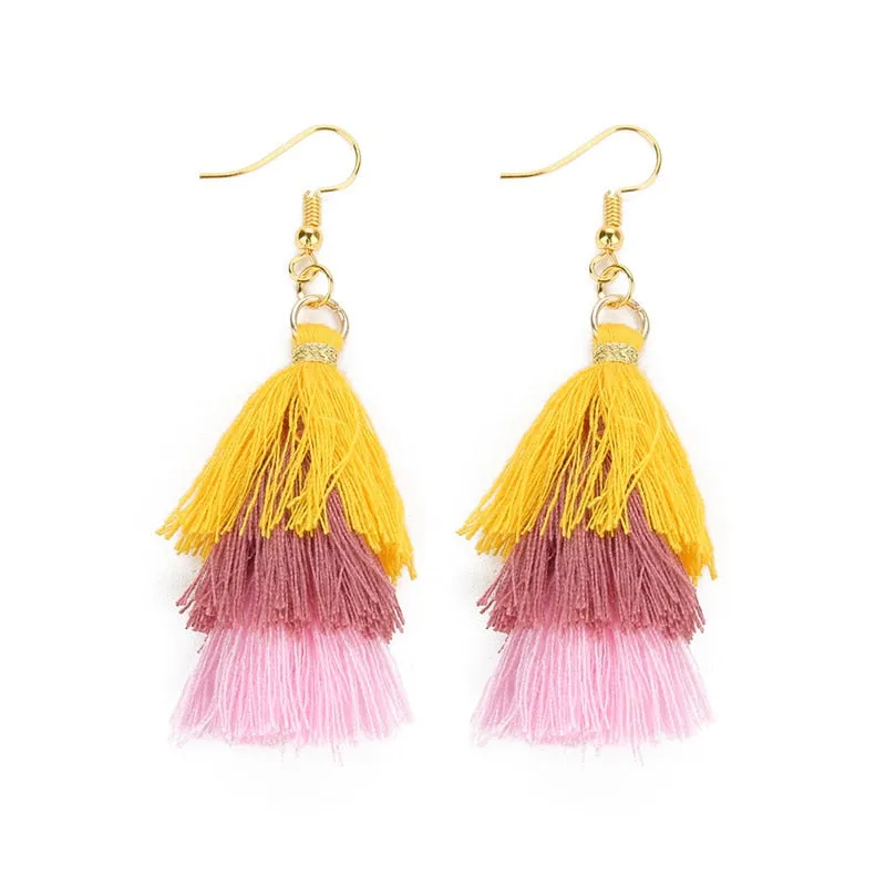 Bohemian 3 Layered Fringed Tassel Earrings