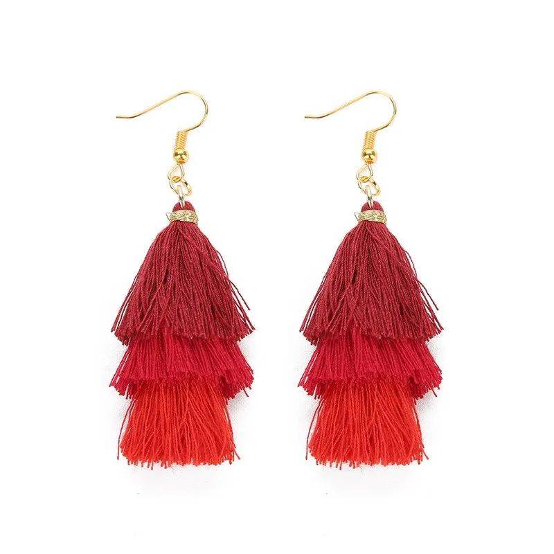 Bohemian 3 Layered Fringed Tassel Earrings
