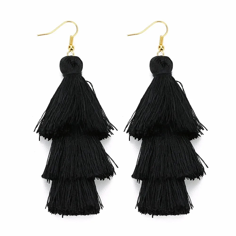 Bohemian 3 Layered Fringed Tassel Earrings