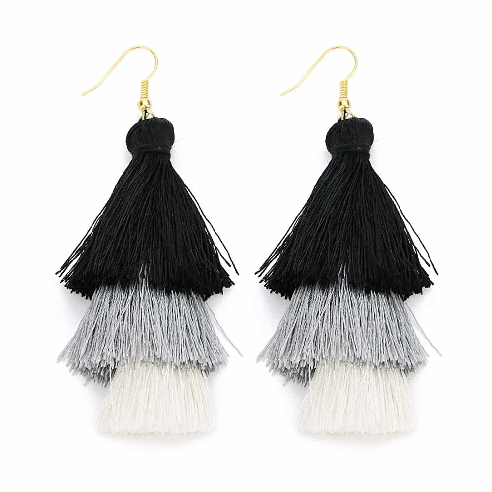 Bohemian 3 Layered Fringed Tassel Earrings