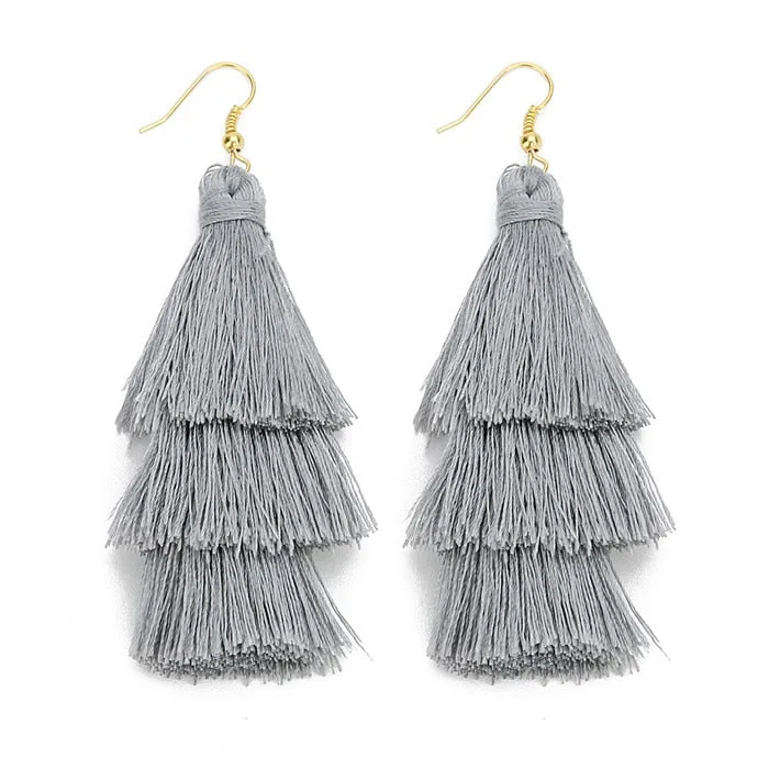 Bohemian 3 Layered Fringed Tassel Earrings