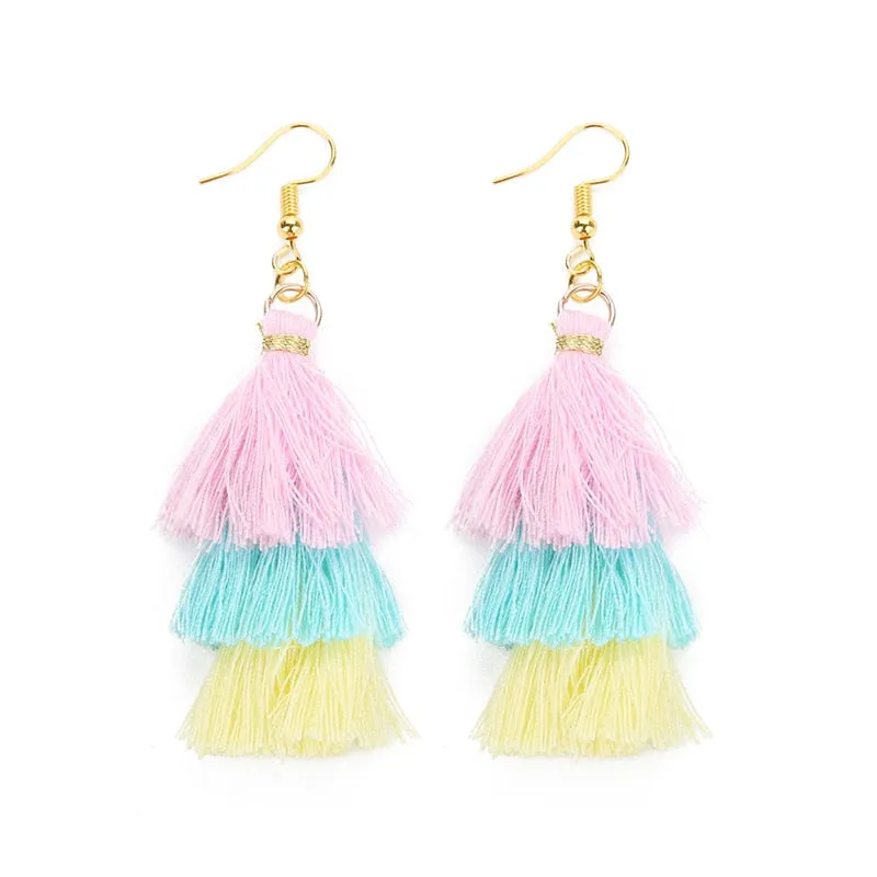 Bohemian 3 Layered Fringed Tassel Earrings