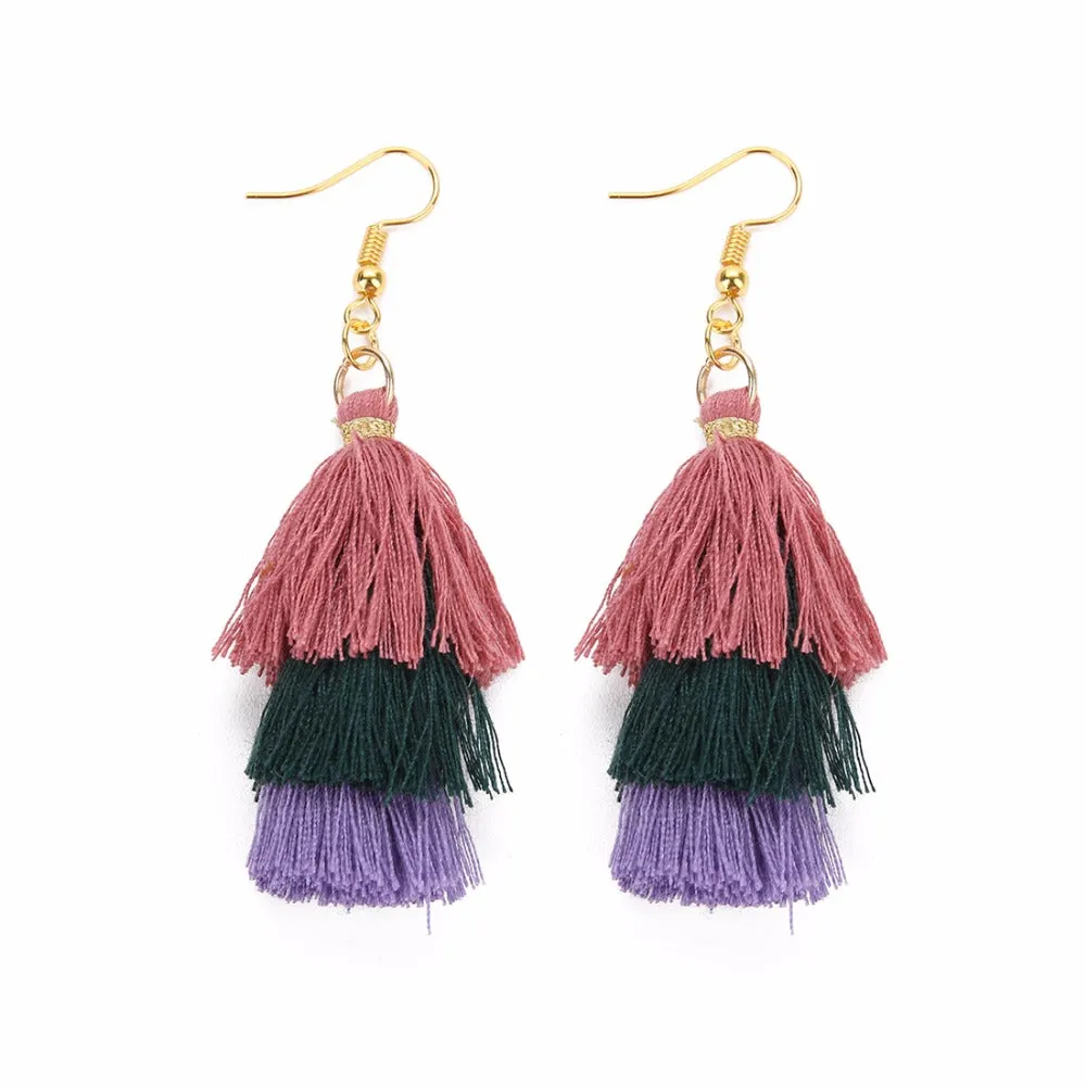 Bohemian 3 Layered Fringed Tassel Earrings