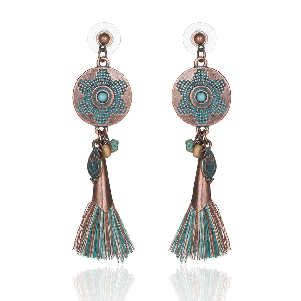 Bohemian Vintage Leaf Tassel Earrings