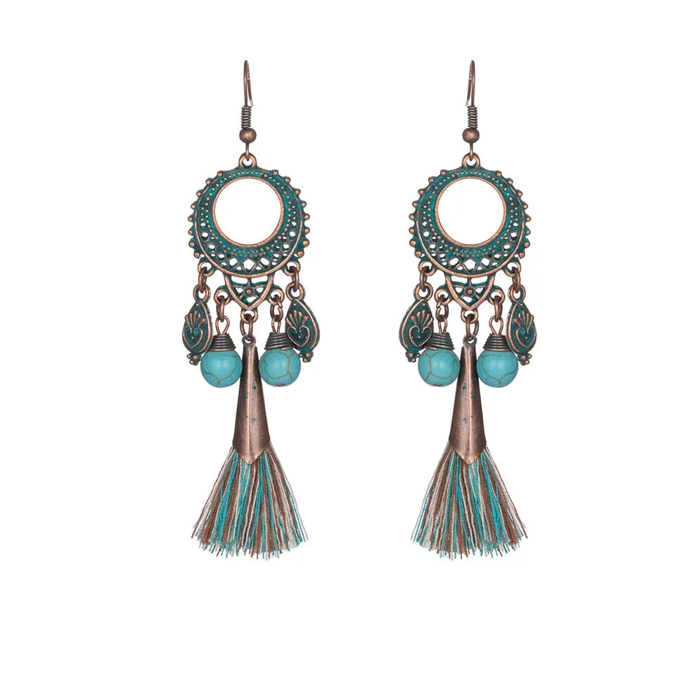 Bohemian Vintage Leaf Tassel Earrings