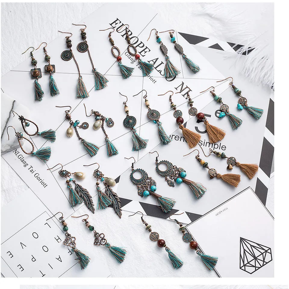 Bohemian Vintage Leaf Tassel Earrings