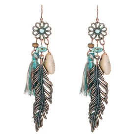 Bohemian Vintage Leaf Tassel Earrings
