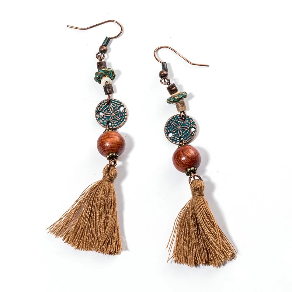 Bohemian Vintage Leaf Tassel Earrings