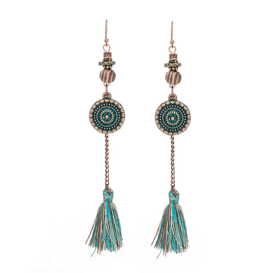 Bohemian Vintage Leaf Tassel Earrings