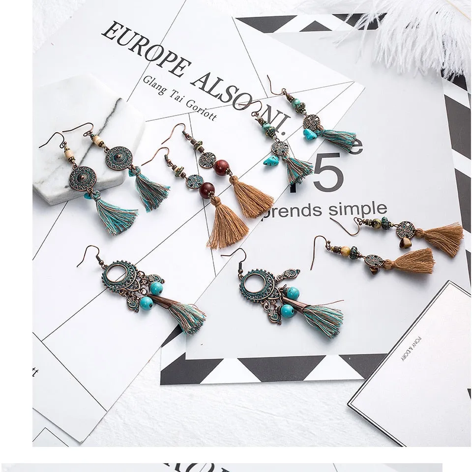 Bohemian Vintage Leaf Tassel Earrings