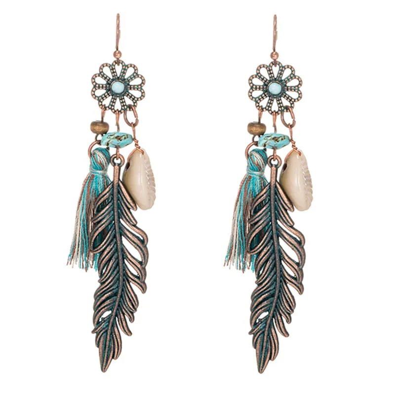 Bohemian Vintage Leaf Tassel Earrings