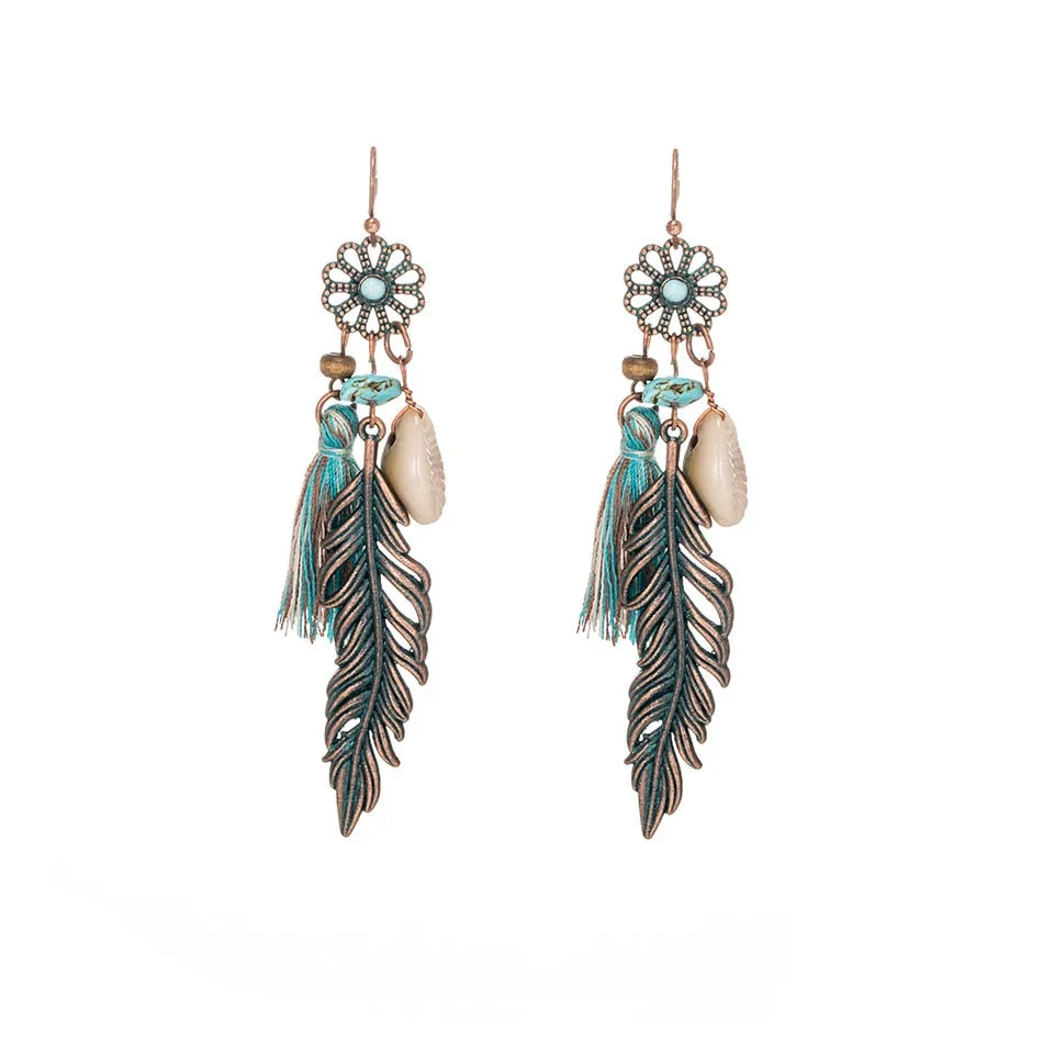 Bohemian Vintage Leaf Tassel Earrings