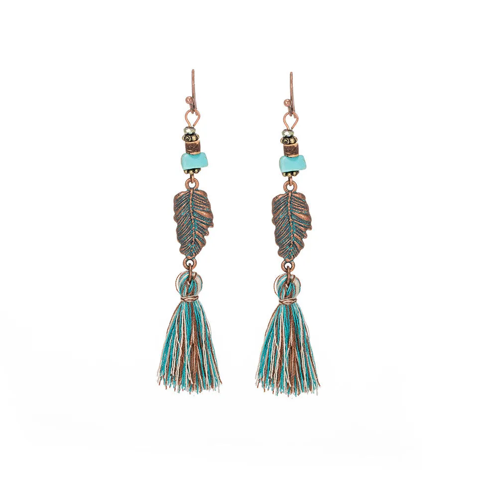 Bohemian Vintage Leaf Tassel Earrings