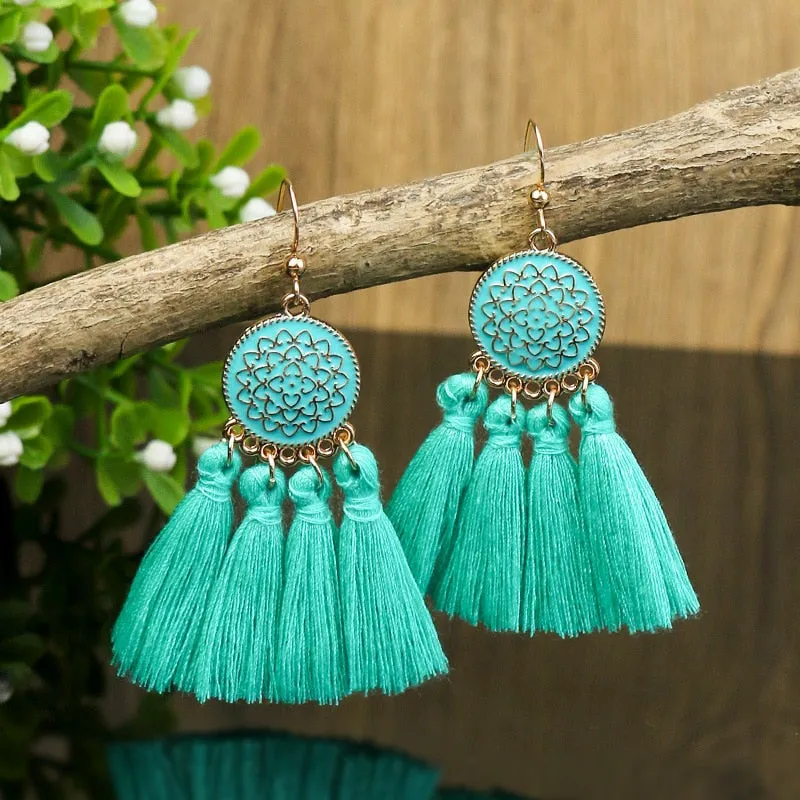 Bohemian Yellow Flower Long Tassel Earrings for Women