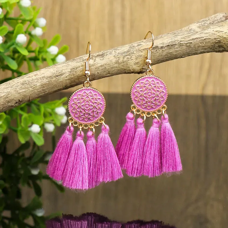 Bohemian Yellow Flower Long Tassel Earrings for Women