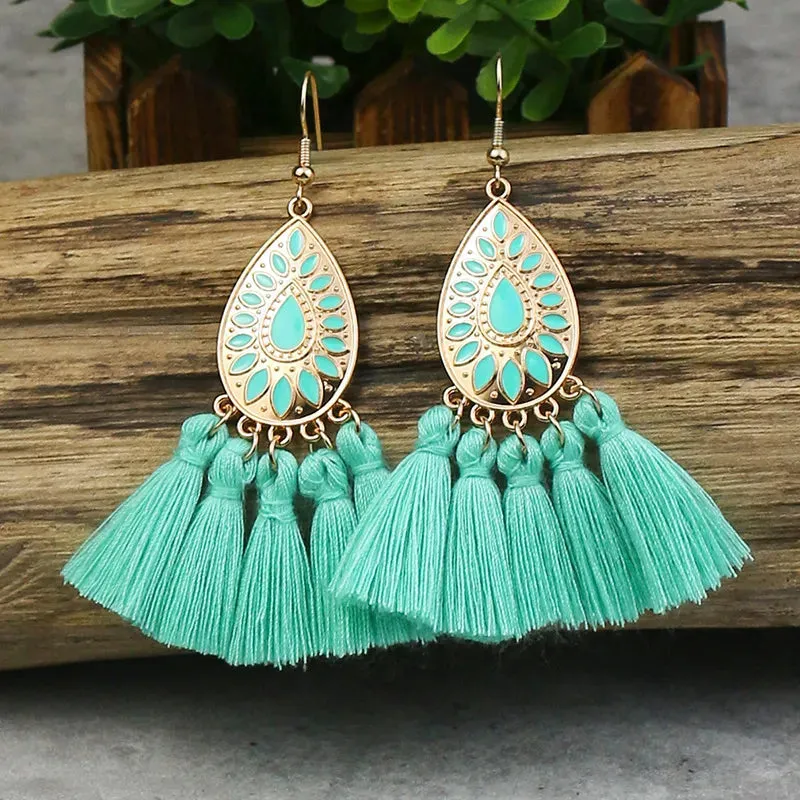 Bohemian Yellow Flower Long Tassel Earrings for Women