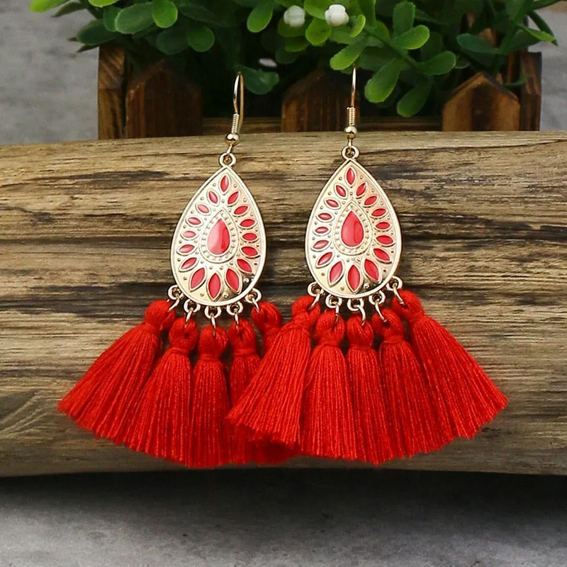 Bohemian Yellow Flower Long Tassel Earrings for Women