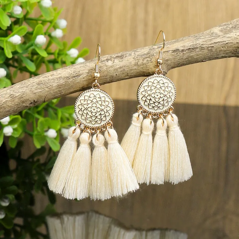 Bohemian Yellow Flower Long Tassel Earrings for Women