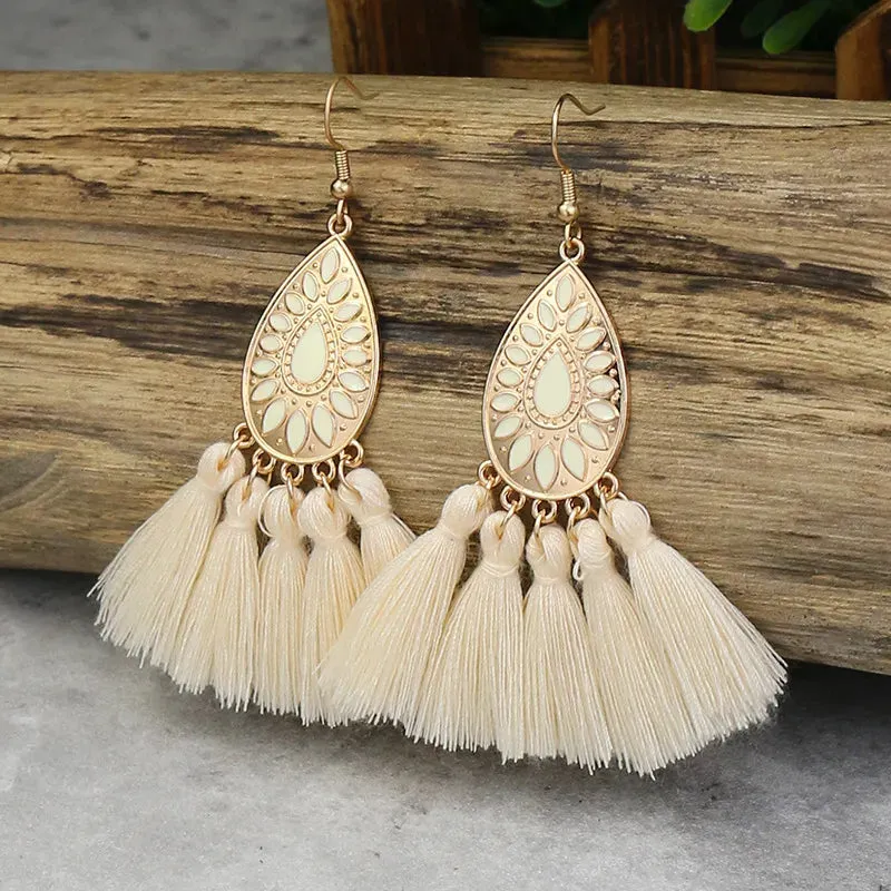 Bohemian Yellow Flower Long Tassel Earrings for Women