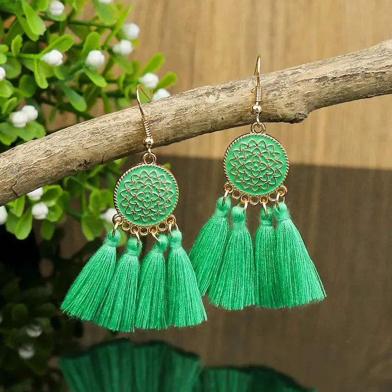 Bohemian Yellow Flower Long Tassel Earrings for Women