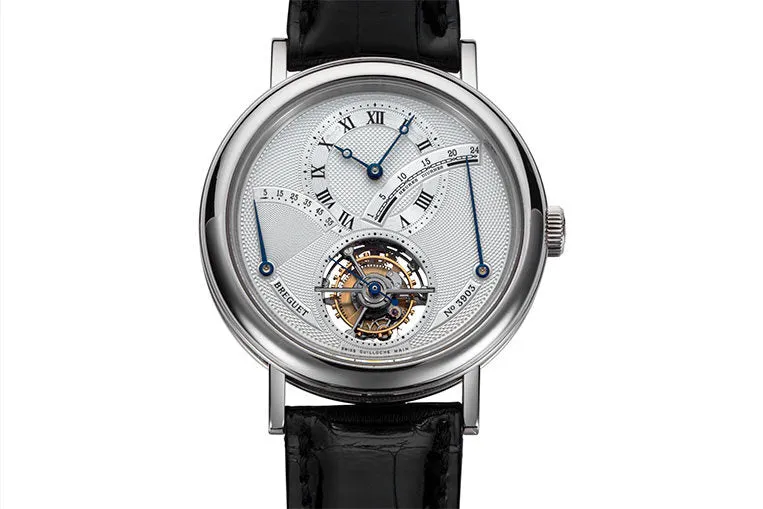Breguet Tourbillon Silver Dial Platinum Black Leather Men's Watch 3657PT129V6 3657PT/12/9V6