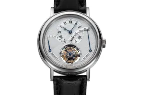 Breguet Tourbillon Silver Dial Platinum Black Leather Men's Watch 3657PT129V6 3657PT/12/9V6
