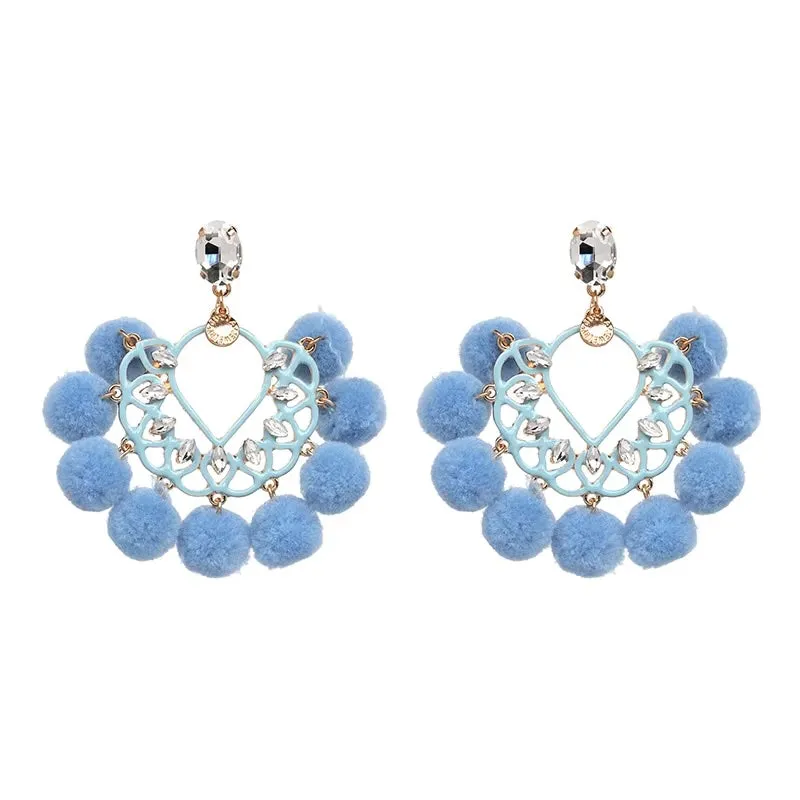 Citrine Pom Pom Fan Bohemian Earrings
