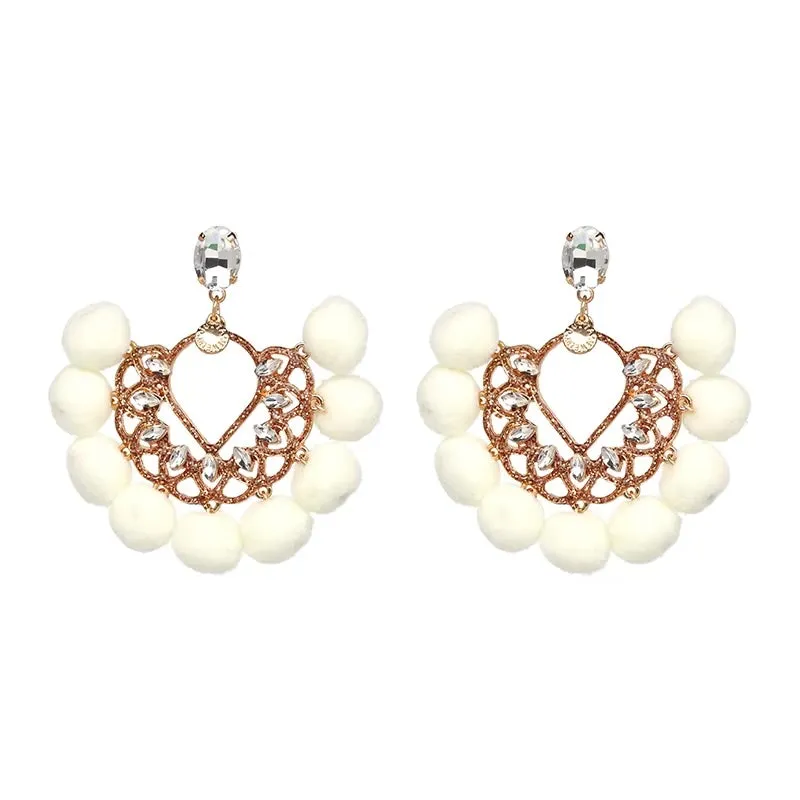 Citrine Pom Pom Fan Bohemian Earrings