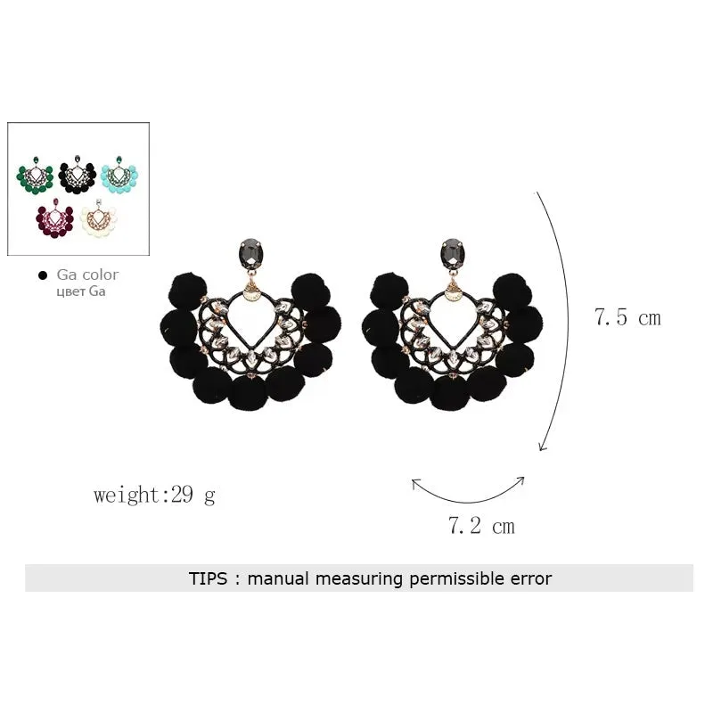 Citrine Pom Pom Fan Bohemian Earrings