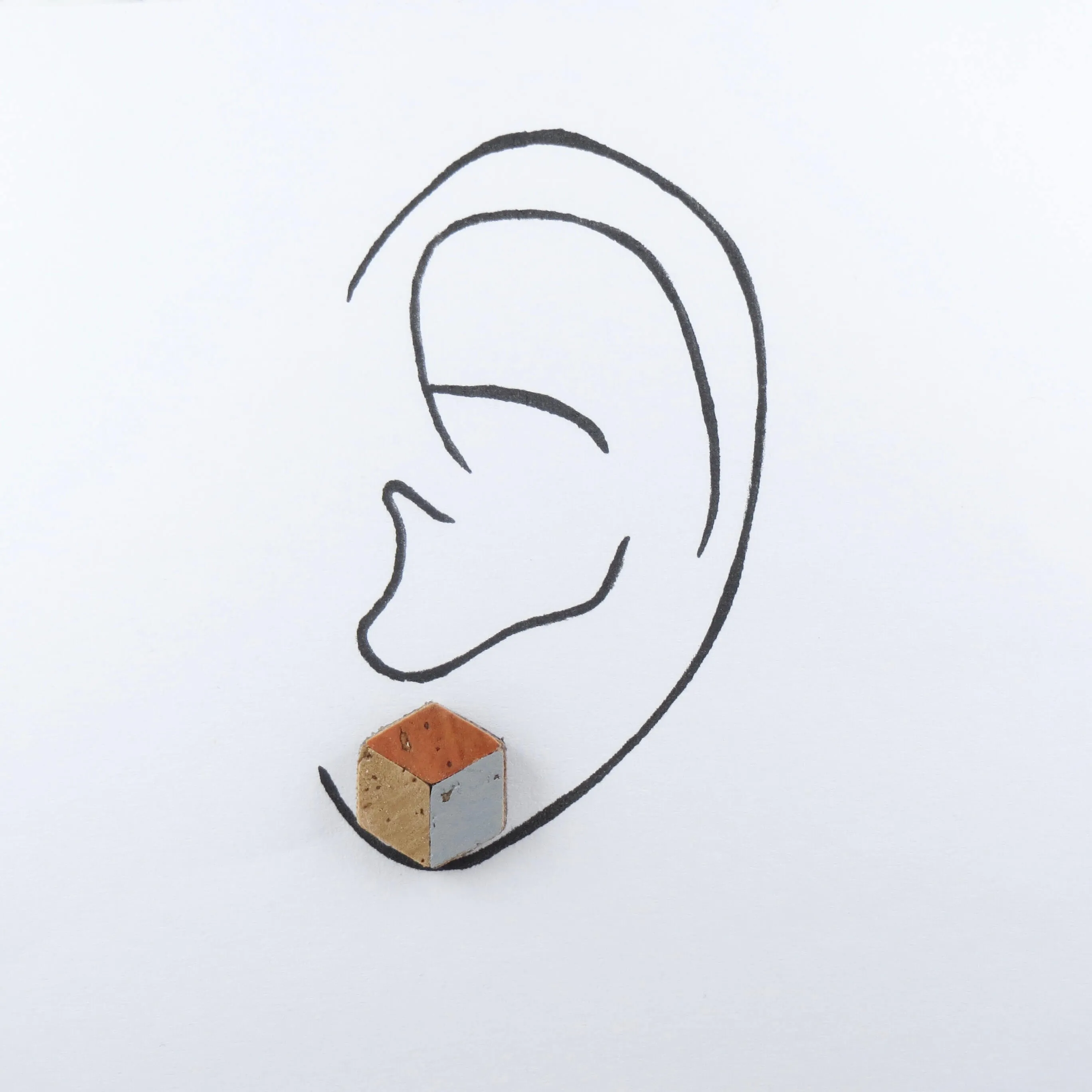Cube Root Cork Geometric Small Cube Stud Earrings