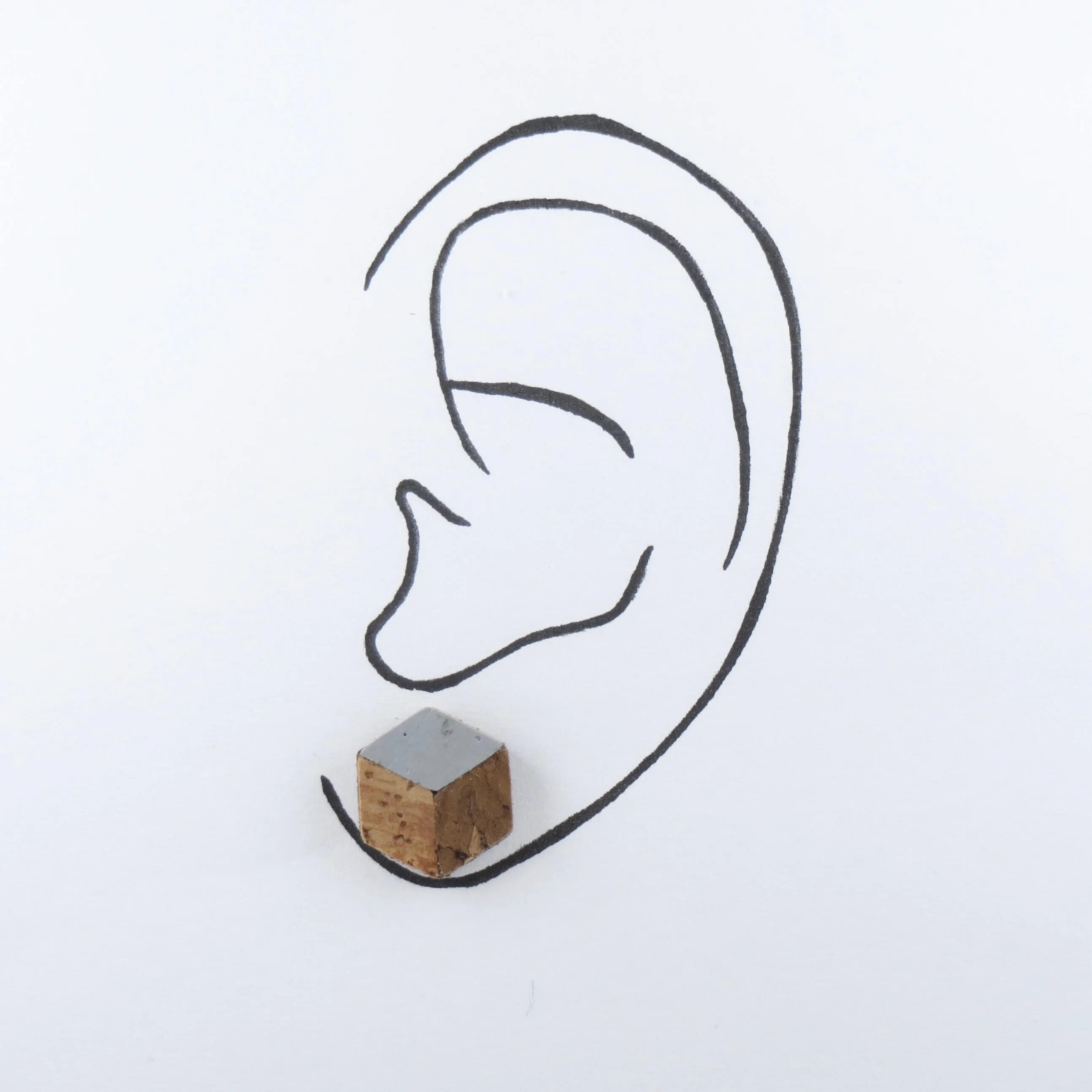 Cube Root Cork Geometric Small Cube Stud Earrings