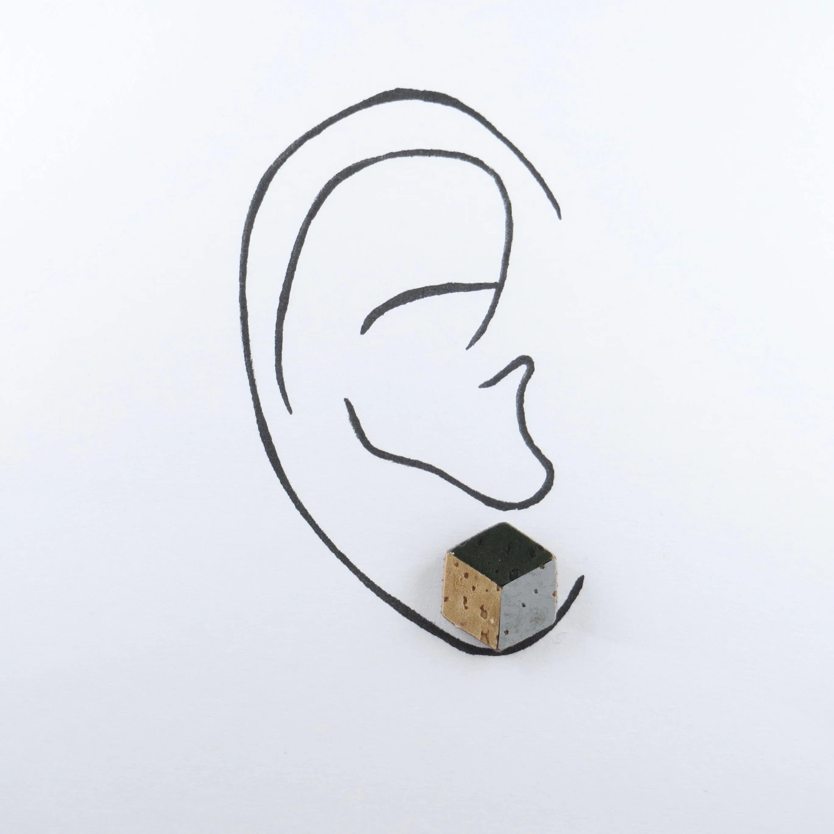 Cube Root Cork Geometric Small Cube Stud Earrings
