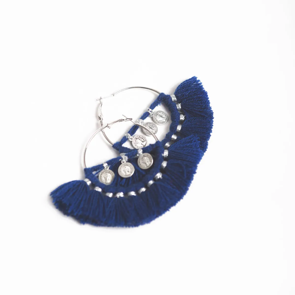 Dark Blue Hoops, threader earrings, Bohemian tribal earrings