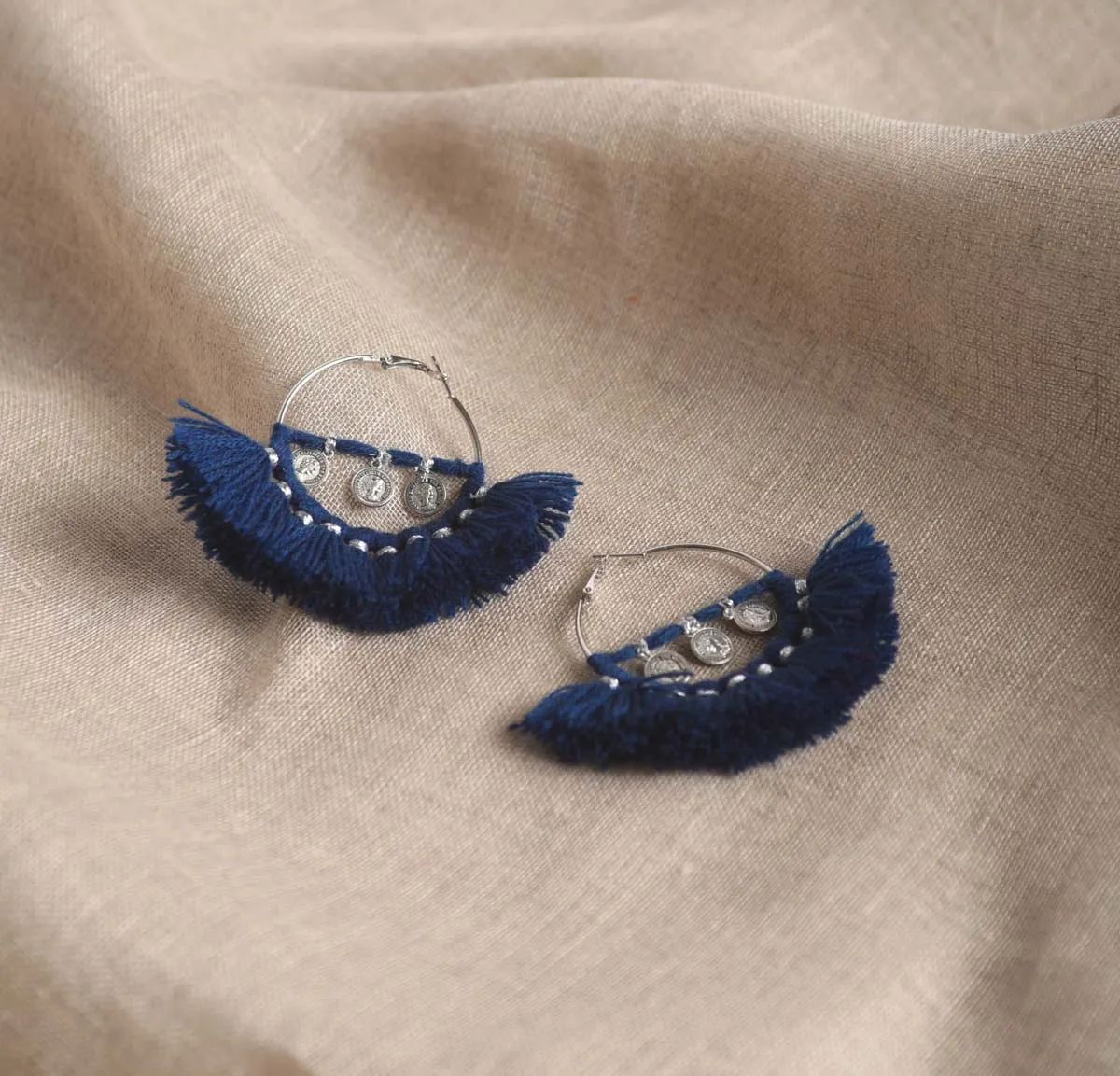 Dark Blue Hoops, threader earrings, Bohemian tribal earrings