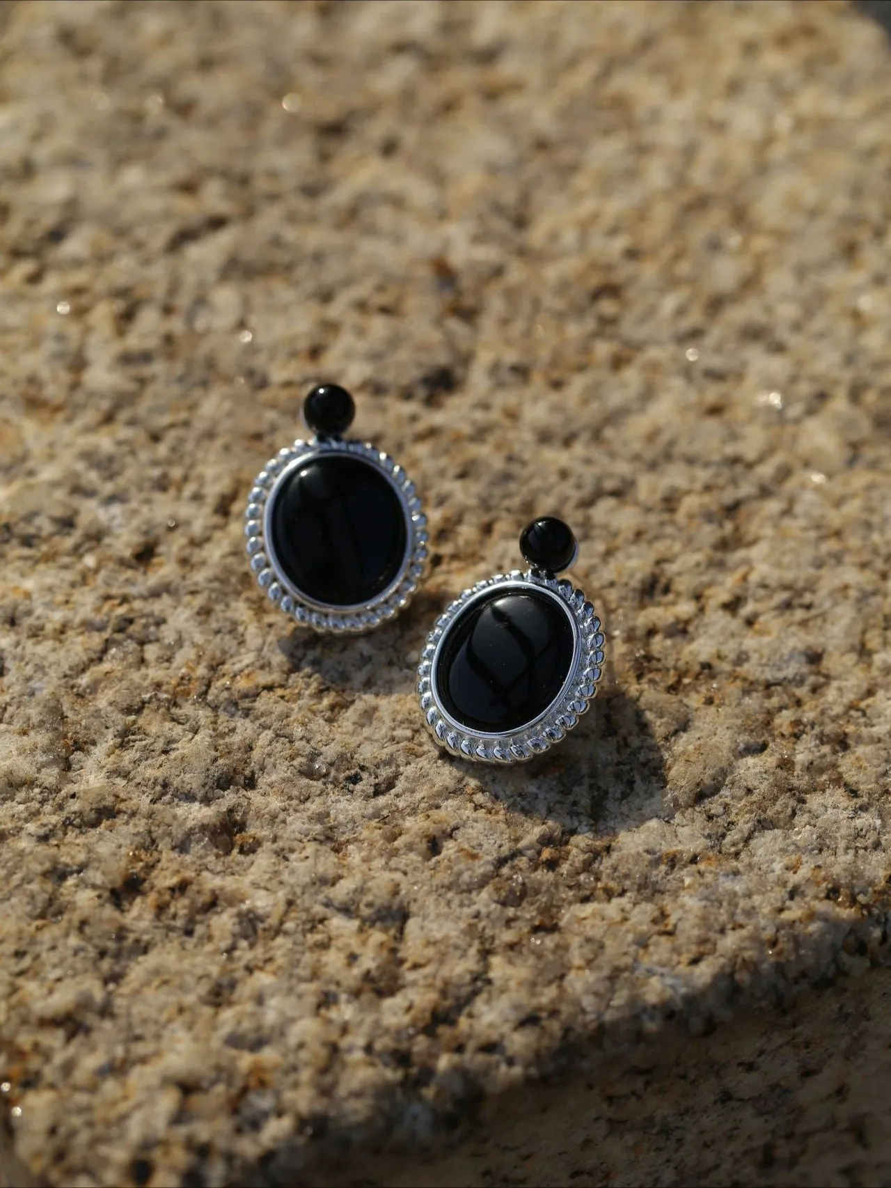 Dark Night Black Agate Mirror Gemstone Earrings-Black Agate Earrings
