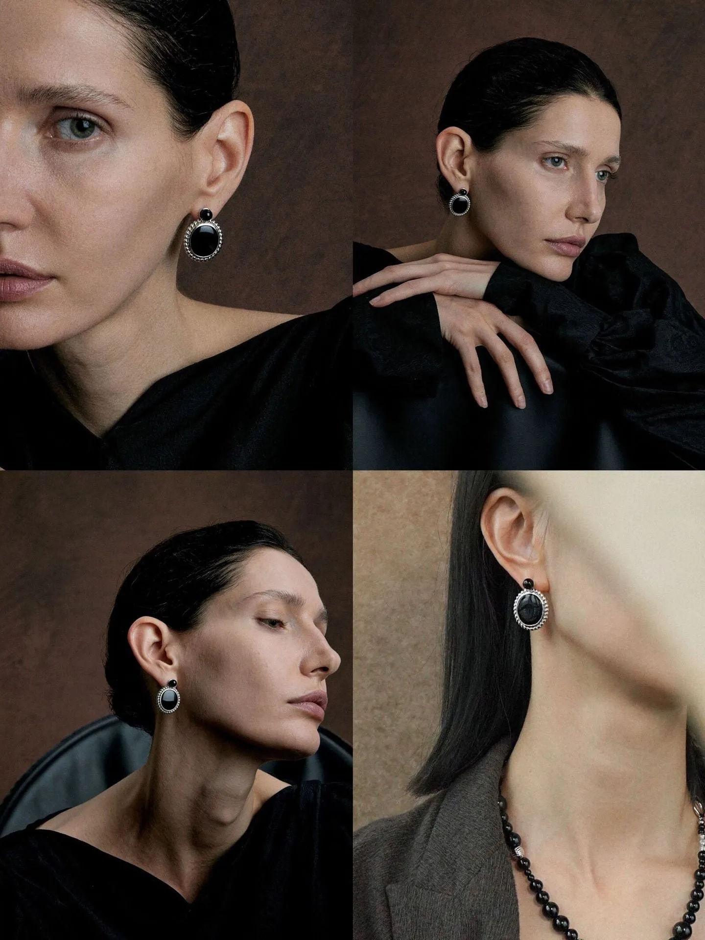 Dark Night Black Agate Mirror Gemstone Earrings-Black Agate Earrings
