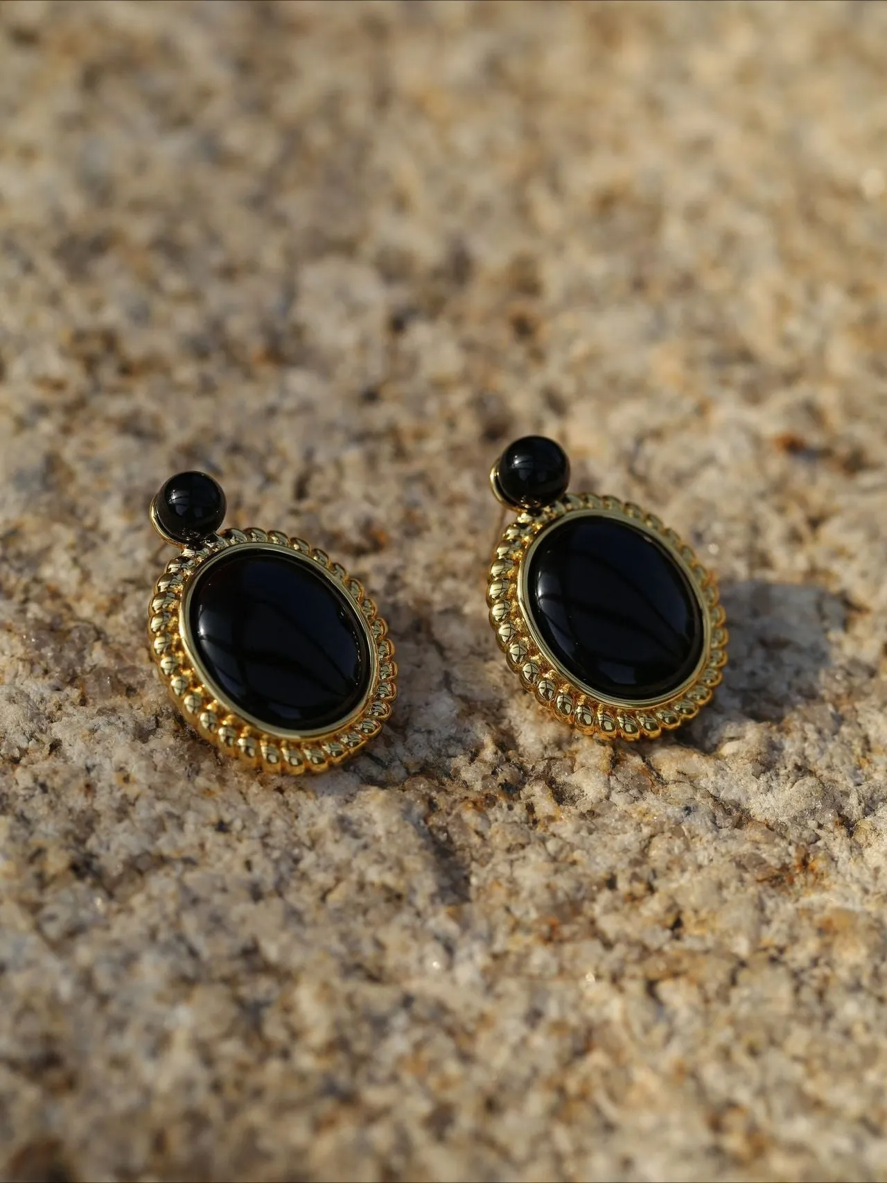 Dark Night Black Agate Mirror Gemstone Earrings-Black Agate Earrings
