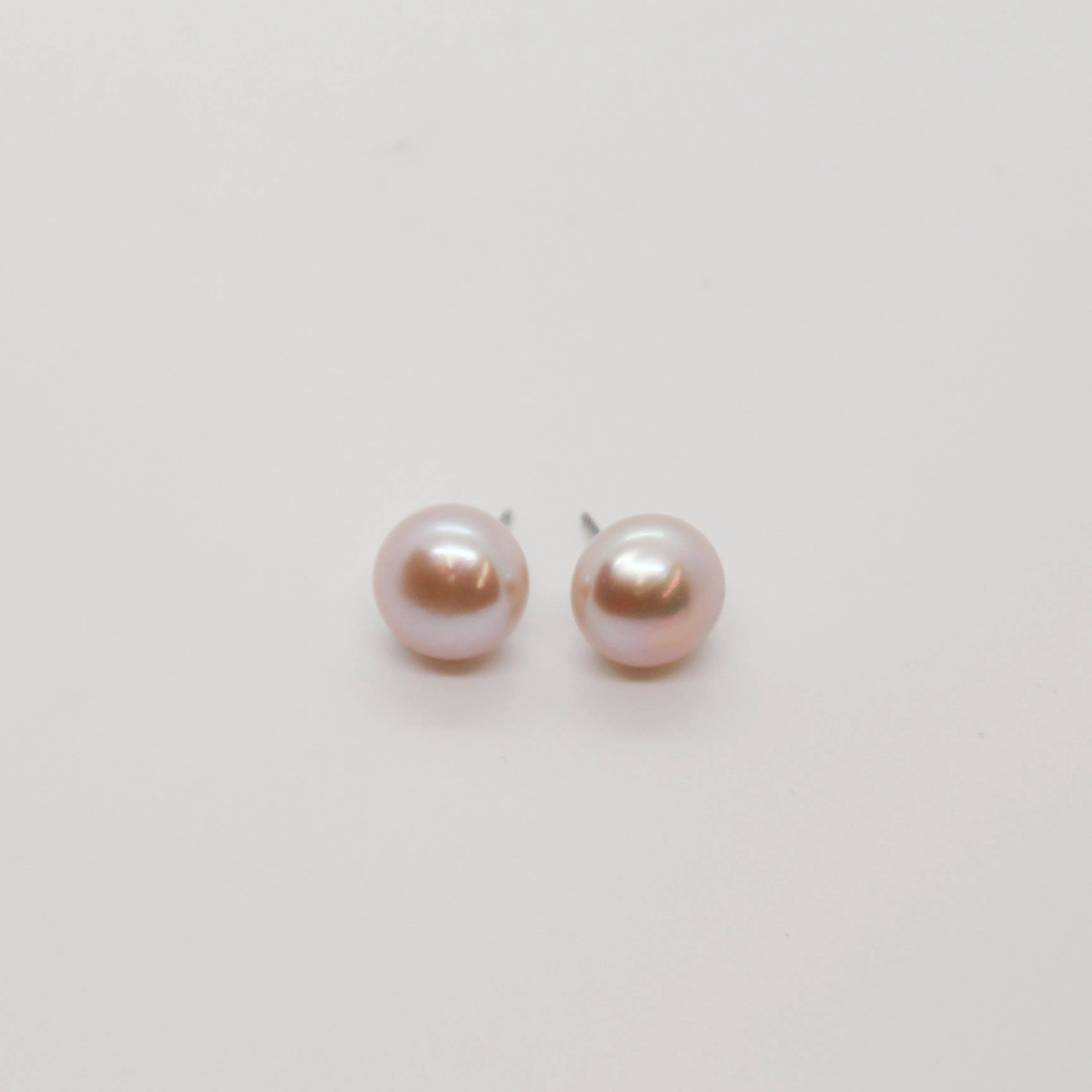 E Pink Button Pearl Stud Earrings E088