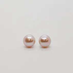 E Pink Button Pearl Stud Earrings E088
