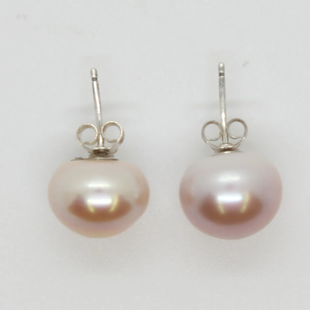 E Pink Button Pearl Stud Earrings E088