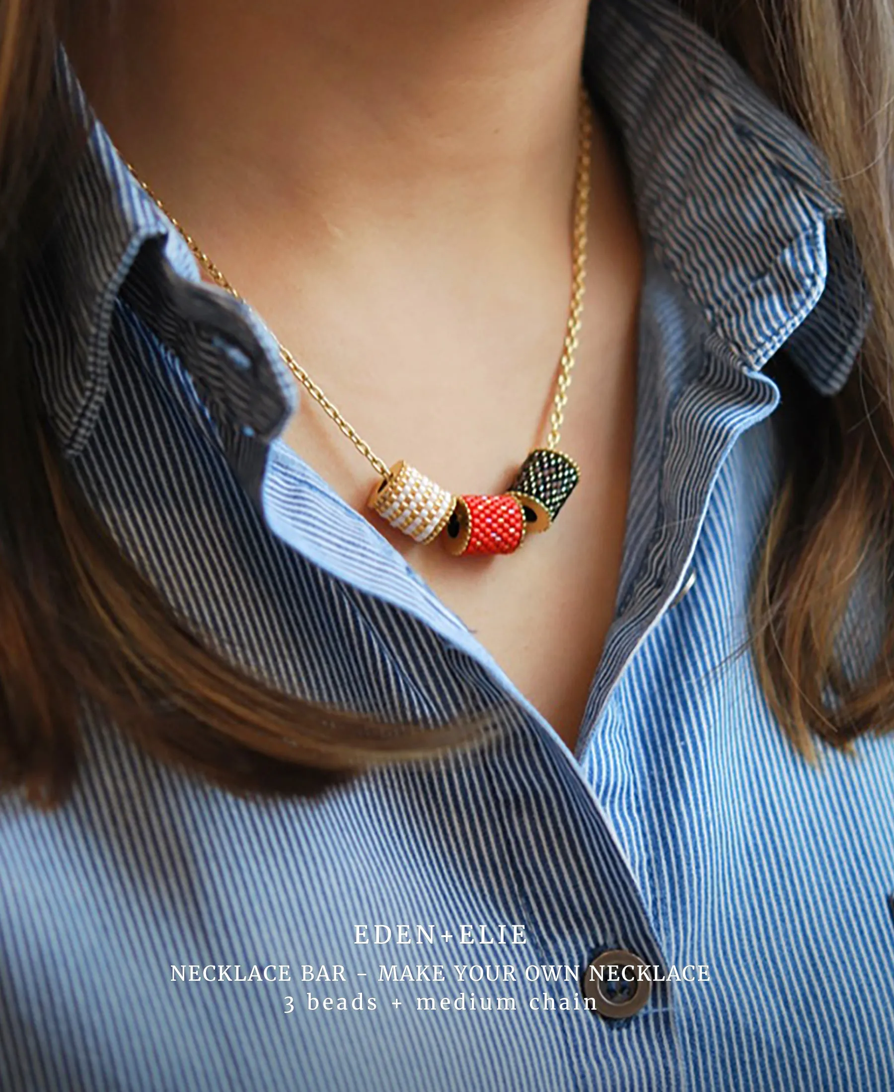 EDEN   ELIE Necklace Bar single bead   optional chain - royal blue