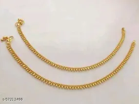 Elegant Gold-Plated Brass Women's Anklets - Free Size